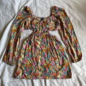 70s Style Floral Cutout Dress